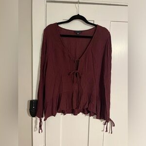 American Eagle Plum Sheer Peep Front Blouse Size Large